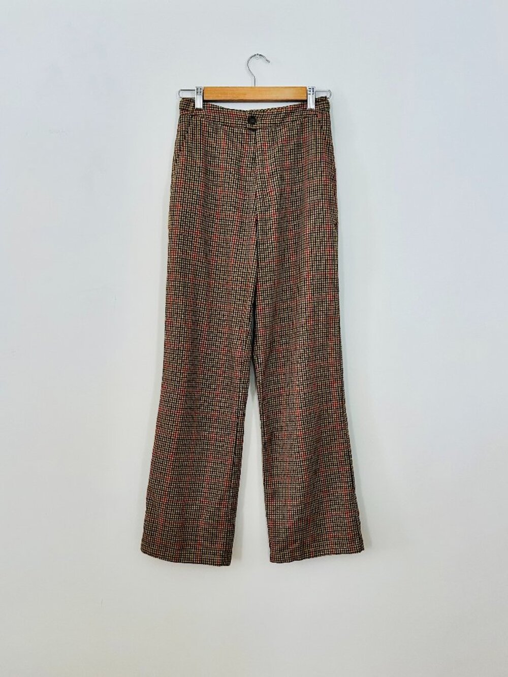 Brandy Melville John Galt Wide Leg Trousers in Brown Tartan Plaid, Size XS